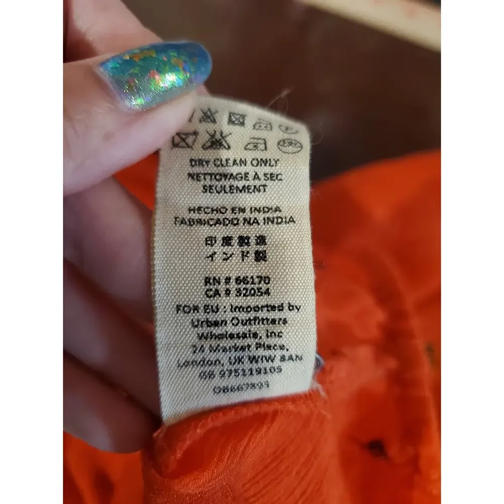 Free People Music In Time Embroidered Beaded V-Neck Blouse Top Sz S Orange Boho
